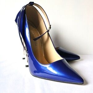 Maiernisi Electric Blue & Silver Patent Heels Stiletto Size 7.5 (CHN 240)